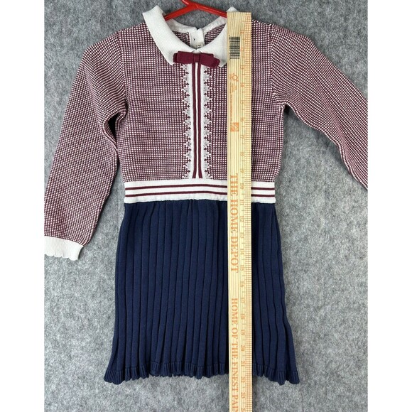 Hope & Henry Girls Organic Cotton French Blocked Sweater Dress Sz 4 Navy & Berry - Picture 6 of 7